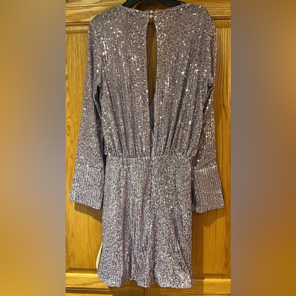 ASOS DESIGN Sequin Embellished Drape Detail Mini Dress with Button Detail Size 4 - Picture 14 of 16